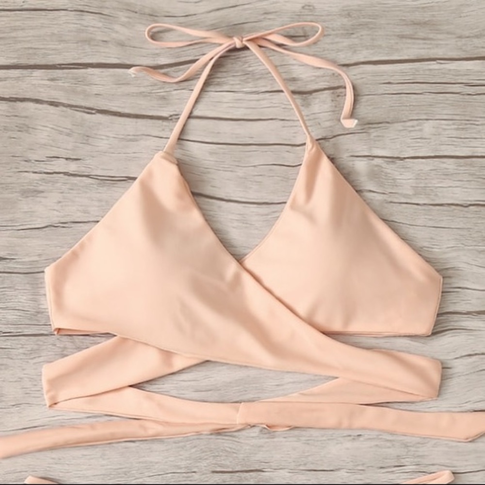 Pink Silky Criss Cross Bikini Set - Picture 2 of 4